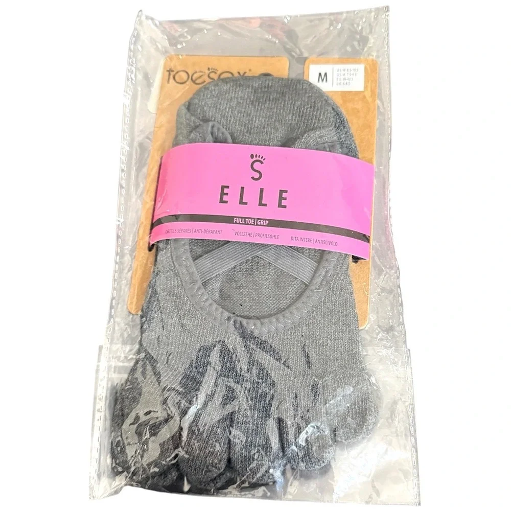ToeSox Elle‎ Grip Socks Women Medium Gray Full Toe Yoga Pilates Barre New